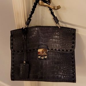 Claudia Firenze handmade leather bag, grayish blue with silver finsh